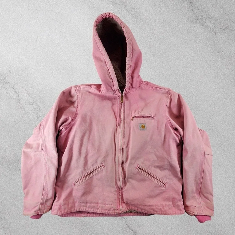 Carhartt Jacket Women XL Pink Hooded Active Detroit WJ141 PKR Pink Rose Workwear